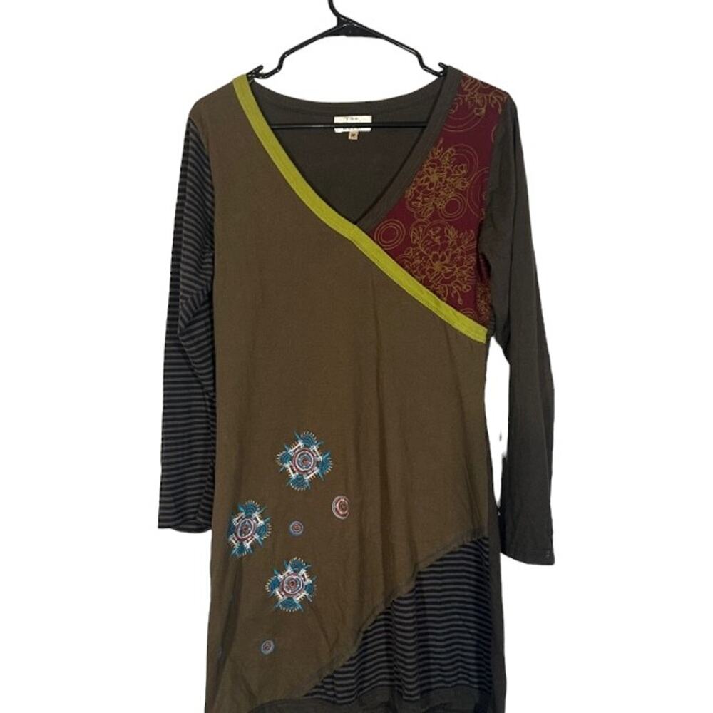 The Collection Royal Brown Multicolor Newspaper Clipping Dress Women Sz M